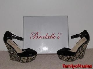 Womens Shoes Black Platform Wedge High Heel Breckelles Size 9 New in 