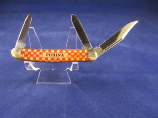 Vintage Purina 3 Blade Advertising Stockman Knife Great Piece Of 