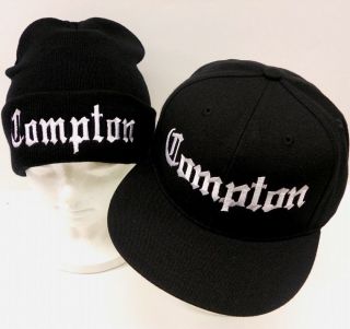 Black Compton Snap Back & Beanie SET Flat Bill Baseball Cap Hat, eazy 