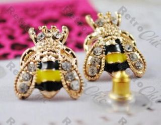   cute CRYSTAL rhinestone BEE STUD EARRINGS bees BJ gold pl studs