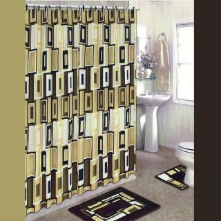 BROWN/GOLD BATH SET: 2 Bath Mat/Rugs+Fabri​c Shower Curtain+Fabric 