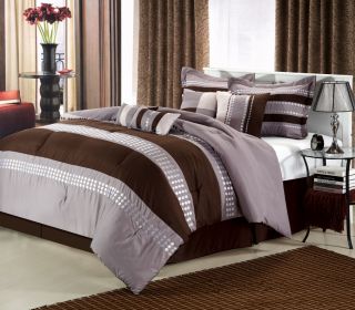   Rock Browns & Silver 8 Piece Queen Comforter Bed In A Bag Set NEW