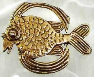 Vintage Modernist Gold Plated FAT Fish Brooch Pin Signed ALVA STUDIOS