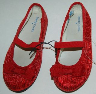 FADED GLORY INFANT Girls RED SEQUIN Shoes BALLET FLATS with BOW Size 2