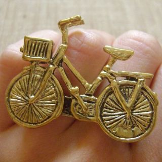 Fingers VINTAGE BICYCLE basket vehicle knuckle gold brass ring