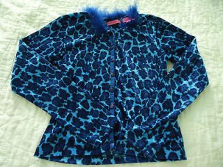 Girls size 14 Betsy Johnson Blue Animal Print Cardigan Sweater with 