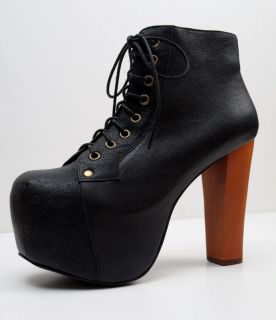 JEFFREY CAMPBELL New NIB LITA Wedge BLACK Leather Ankle Boots Shoes, 7