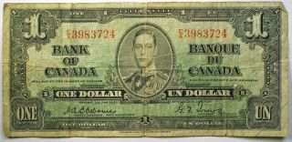 1937 Canada One Dollar Bill Paper Money Osborne Towers Signature