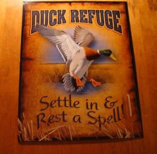 DUCK REFUGE Rustic Log Cabin Lake Home Lodge Decor Welcome Sign NEW