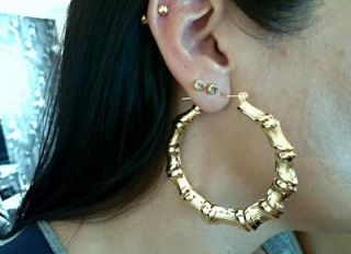   size in stock 6.5cm gold tone bamboo creole style hoop earrings