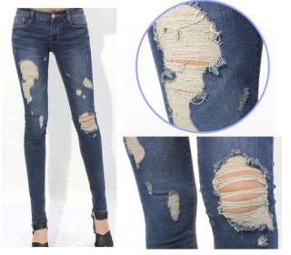 Distressed Skinny Jeans, Mid Wash Blue, Ripped/Destroy​ed, UK 4,6,8