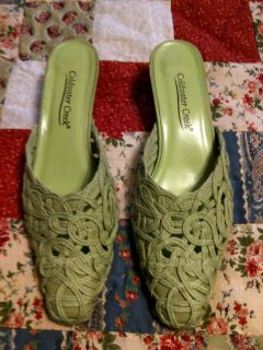 Coldwater Creek Womens Shoes Size 7.5M Lime Green Lace Fabric Slides 
