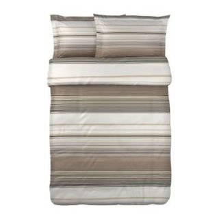 Ikea Andrea Satin Full Queen Size Duvet quilt Cover Beige Gray Stripes 
