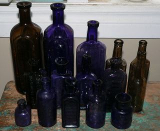 15 antique purple & amber BIMAL/ABM medicine druggists bottles FREE 