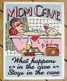 Mom Cave Sanctuary TIN SIGN funny wall decor bathroom wine pink bath 
