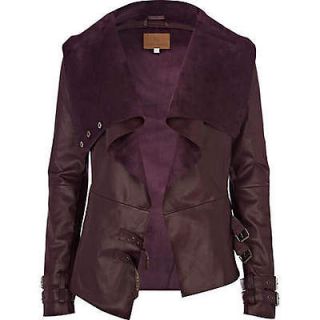 RIVER ISLAND Purple leather look waterfall jacket SIZE 10 BNWT