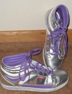 WOMENS PASTRY SNEAKERS SILVER/PURPLE LEATHER UPPER SIZE 11 *GOOD 