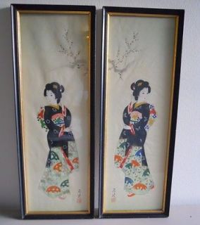   Century Modern Japanese Geisha Silk Painting Art Pictures 25 x 9.25