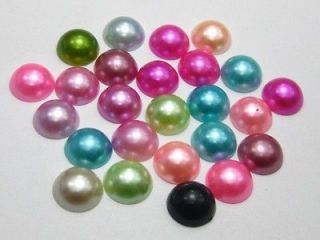 200 Mixed Color Half Pearl Bead 10mm Flat Back Gem Scrapbook Craft