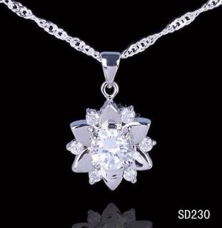   Sterling Silver Crystal Flower Dangle Pendant Jewelry Necklace SD230