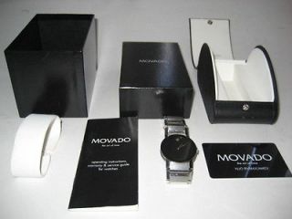MOVADO SAPHIRE MENS WATCH Museum Black Dial STAINLESS STEEL BAND Box