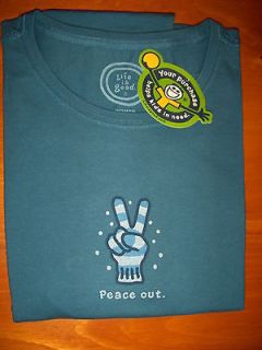 NWT Life is Good womens LS Peace Out Glove blue tee M XXL