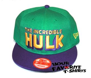 The Incredible Hulk Logo Snapback Flat Brim Hat Cap Marvel Licensed