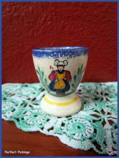    Pornic France   Ceramic Pottery Egg Cup   Blue French European Art