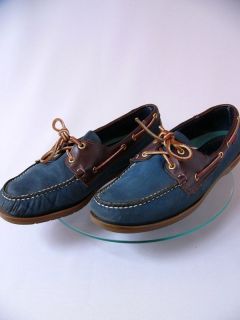   Docksiders Mens Spinnaker Blue & Brown Leather Shoes Size 11 1/2 W VGC