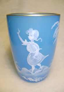   Gregory Style Hand Painted Blue Tumbler Cup Glass   Western Germany