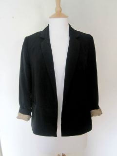 New River Island Black 3/4 Sleeve Lined Jacket Blazer Top Size UK 