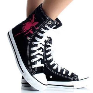 Playboy Bunny Womens High Top Sneakers Skate Shoes Black Lace Up Boots 