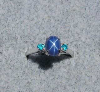 LINDE LINDY CORNFLWR BLUE STAR SAPPHIRE CREATED SS RING
