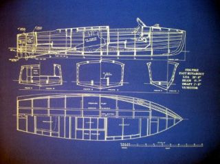 Motor Boat Blueprint Plan 1936 Vintage Speedboat