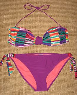 NEW XHILARATION Womens Purple Bikini Swimsuit XL X LARGE Pink Hawaiian 