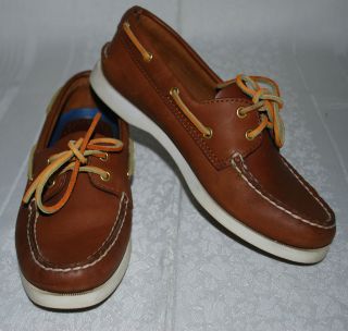 Boys Shoes Sperry Top sider Brown Leather Boat Shoes Size 6 Wide Youth