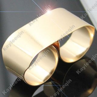 Polish Gold Mirror Bar Double Finger Ring Adjustable Goth Punk Emo 