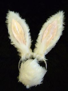 White/Pink Rabbit Hare Ears And Bob Tail Alice In Wonderland Instant 
