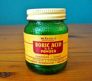 Vintage McKessons Boric Acid U.S.P Powder 1 oz. Insecticide Glass 