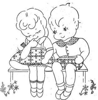 Vintage Hand Embroidery PATTERN 9774 Boy Girl Gingham Stitch 1940s