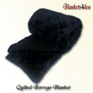 Black Quilted Sherpa Fur   Borrego Blanket Cobija Reversible Queen 