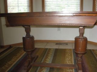 Old Antique Vtg Carved Wood Drawleaf Trestle Table Country Farm Rustic 