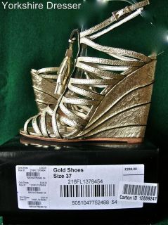 New KAREN MILLEN £200 Gold Leather Gladiator Tassle Wedge Sandals 