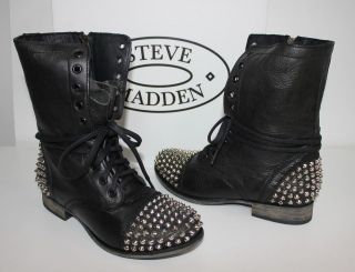 Steve Madden Tarnney lace up bootie Grey Leather (black) boots NEW