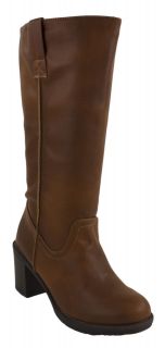 Like Soda Knee High Riding Boots Pull Up Tabs Dark Tan Leatherette