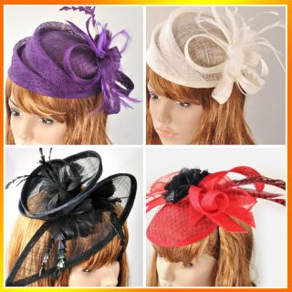   women wedding bridal fascinator hat feather headband hair accessory