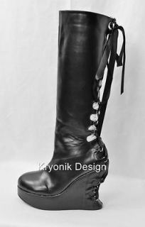 Demonia Bravo 106 goth gothic black platform corseted wedge boots 
