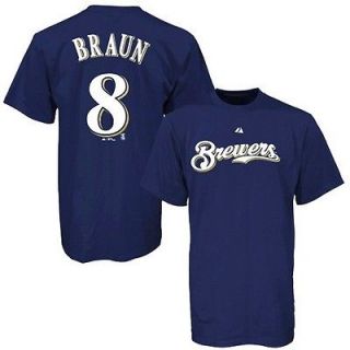 Majestic Milwaukee Brewers #8 Ryan Braun Navy Blue Player T shirt