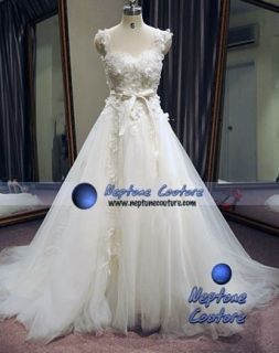   Aglaya inspired cap sleeve sweetheart neckline A line lace bridal gown