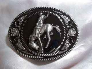 NEW RODEO BUCKING BRONCO SADDLE BRONC BELT BUCKLE W/ FLORAL & ROPE